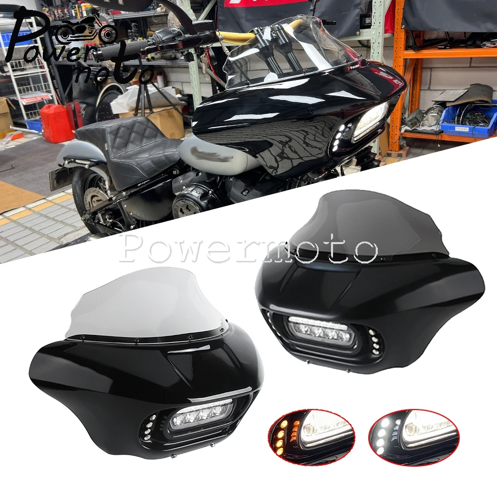 

Комплект обтекателя акулы, фара, капот, светодиодный указатель поворота для Harley Softail Street Bob FXBB FXBBS Low Rider FXLR Standard FXST 18+