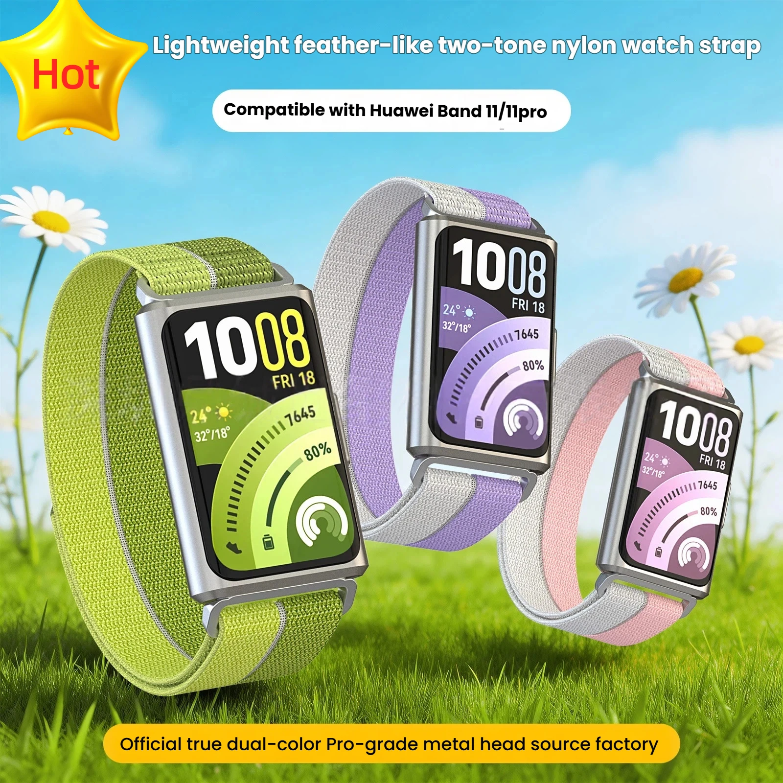 

Нейлоновый ремешок-петля для Huawei Band 11 / 11 Pro: дышащий спортивный браслет, регулируемый сменный ремешок-браслет