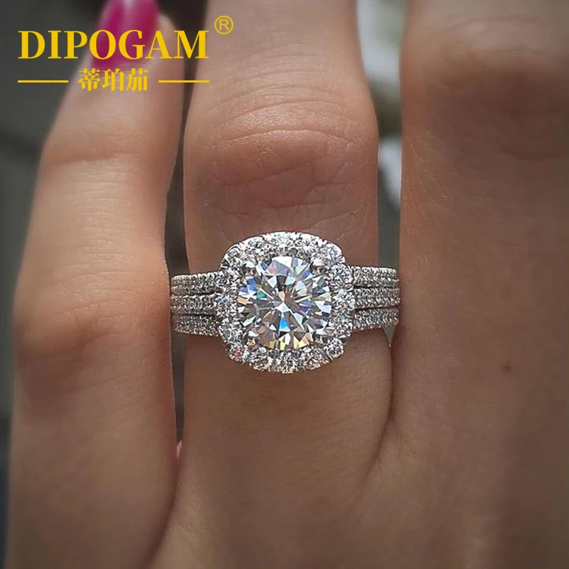 

DIPOGAM silver Trendy Women Rings with Brilliant Moissanite Luxury Engagement Rings Fashion Wedding Party Jewelry Drop Shipping