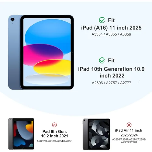 Imagen 2 del producto Para iPad A16 2025 funda de 11. a generación 11 pulgadas TPU soporte triple con portalápices para iPad funda de 10. a generación de 10,9 pulgadas 2022