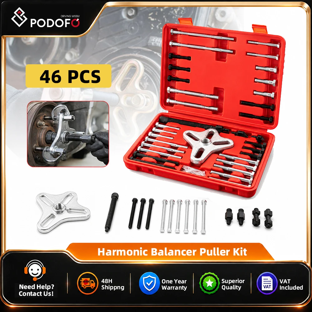 Kit extracteur de balancier harmonique Podofo 46 pièces – Extracteur de poulie de vilebrequin, extracteur de volant d'inertion, ensemble d'extraction de volant pour voitures, camions, SUV