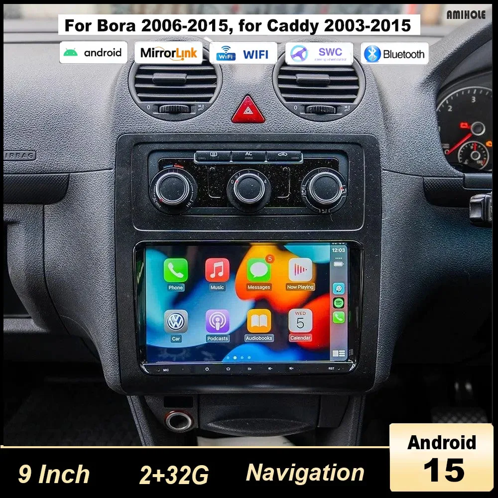 

Автомагнитола Android 15 с GPS, 9 дюймов, FM/RDS, SWC, Mirror Link + AHD-навигация, 2+32 ГБ для Caddy 2003-2015 с Carplay и Android Auto