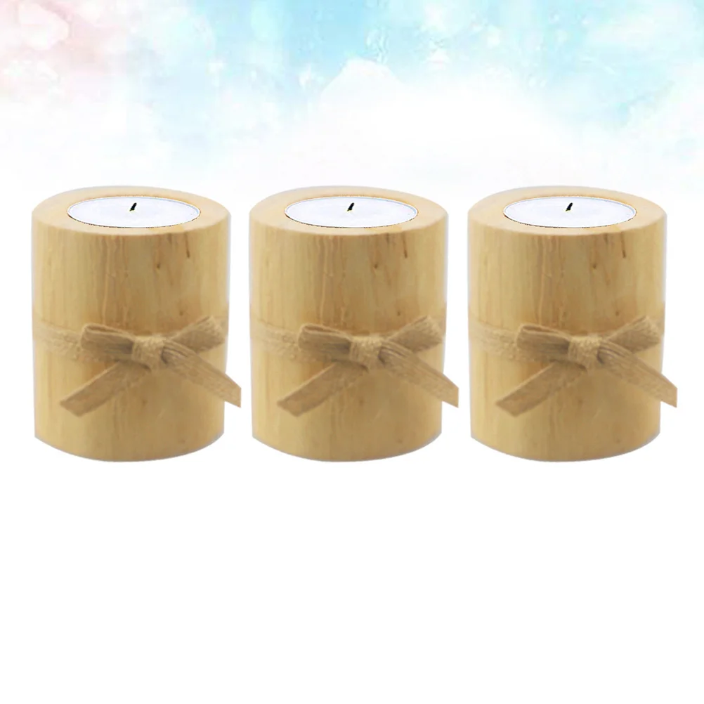 

3pcs Pine Wood Holders Succulent Pots Wooden Candlesticks Crafts Ornament European Style Decor For Living Room Wedding