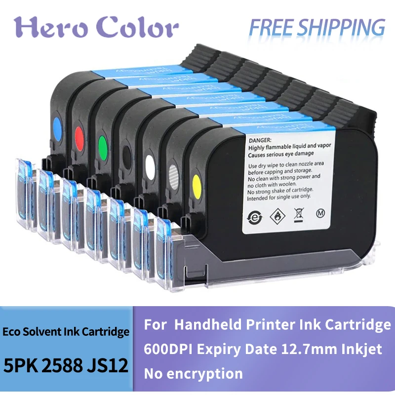 5PK 2588 JS12 JS10 Eco Solvent Ink Cartridge Handheld Printer Ink Cartridge For 600DPI Expiry Date 12.7mm Inkjet No encryption