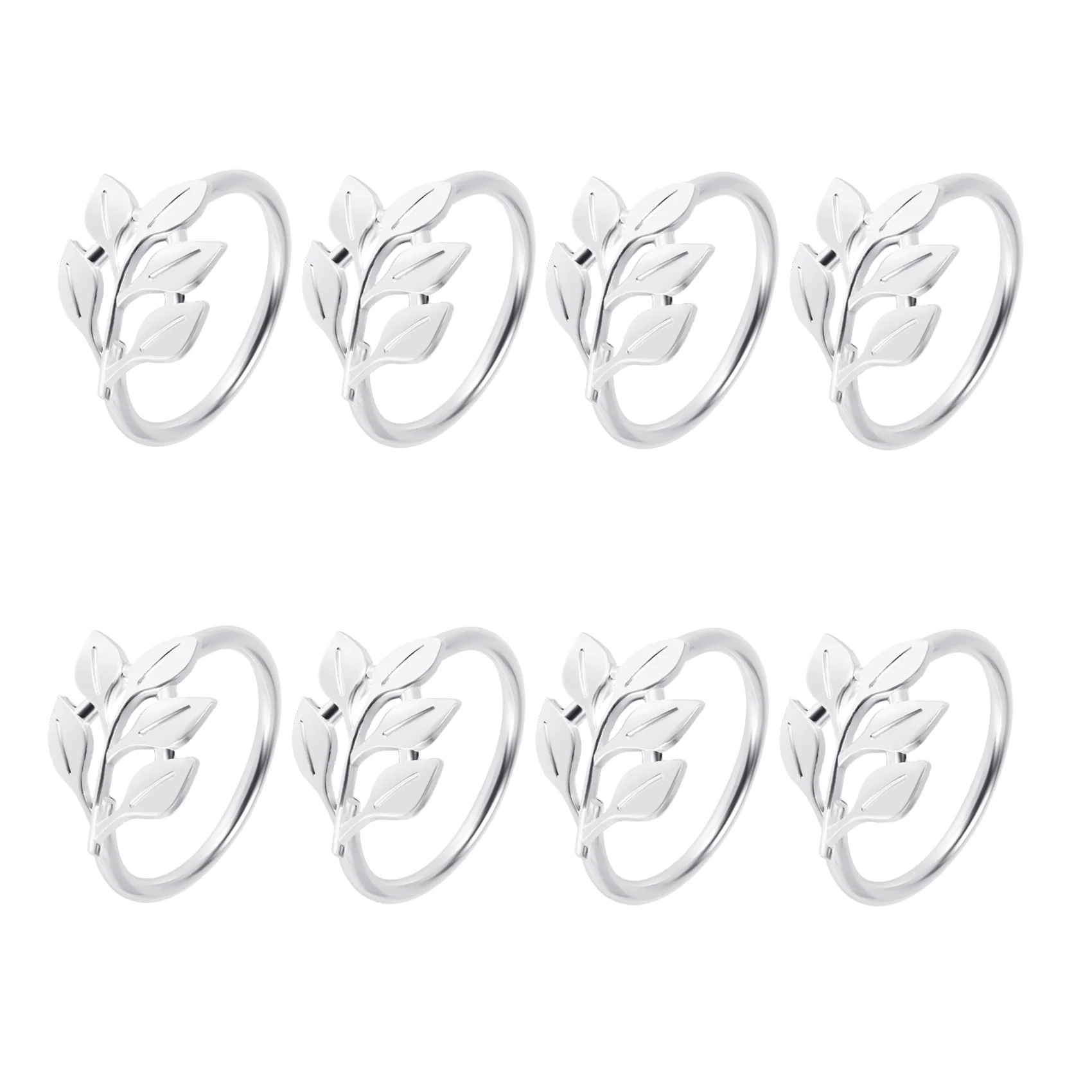 ABCA-8PCS Leaf Napkin Rings Metal Silver Napkin Holder Table Napkin Rings For Dinning Table Parties Everyday