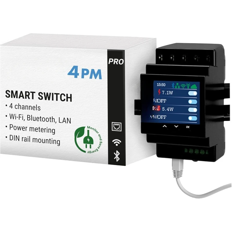 Pro 4PM | Wi-Fi, LAN & Bluetooth 4 Channel Smart Relay with Power Metering  Home Automation Compatible with Alexa