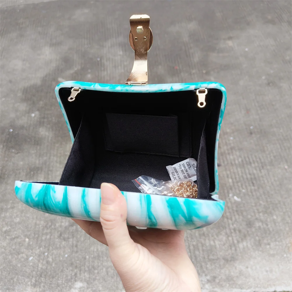 Irregular Green Glitter Handmade Women Acrylic Box Evening Clutch Bags Chic Elegant Shoulder Messenger Totes Purses And Handbag