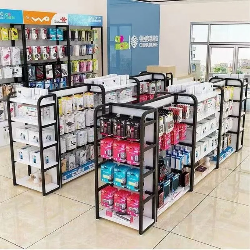 

custom，Double side mobile accessories shelving metal phone display shelf phone accessories store shelf with hook