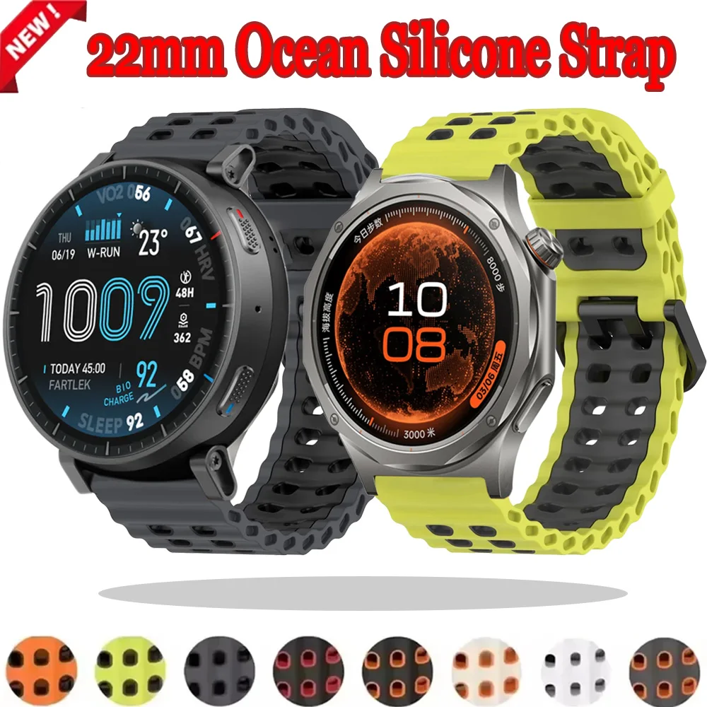 22mm Ocean Silikonarmband für OPPO Watch X3 X2 S/Oneplus Watch 4 3 Lite, Komfortables Armband für Amazfit Active Max/Bip 6-5-Max