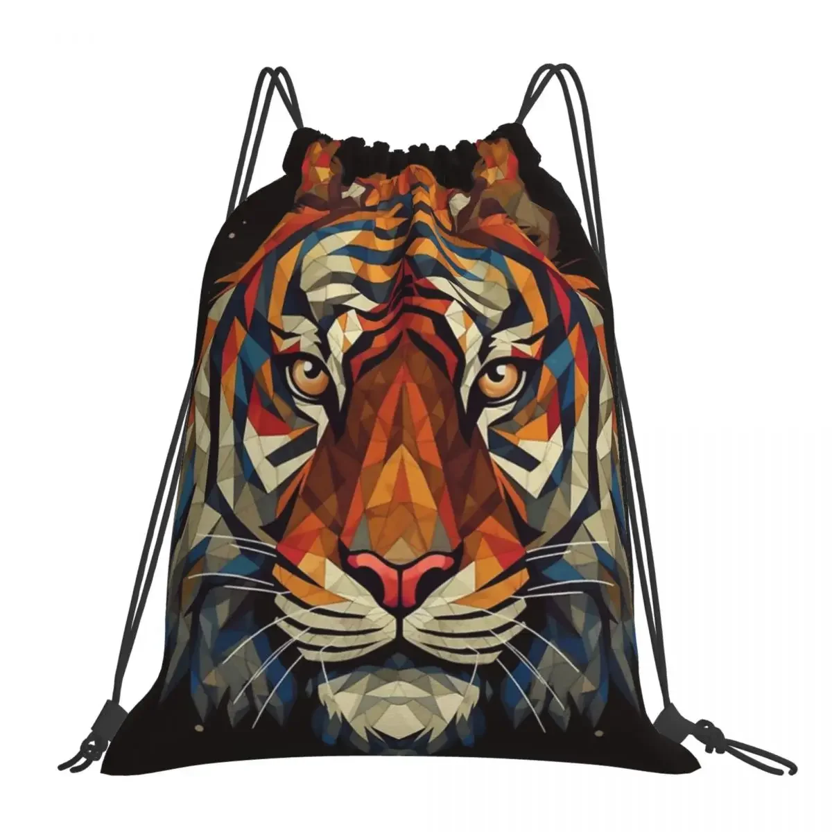 Tiger Head Vector Backpacks Casual Portable Drawstring Bags Drawstring Bundle Pocket Shoes Bag BookBag For Man Woman School