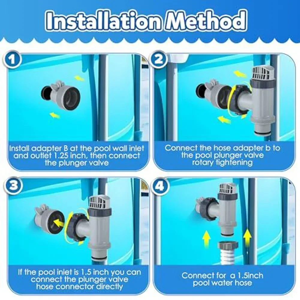 Pool Plunger Valve 1.25" To 1.5" Type B Hose Adapter For Intex Tank Replacement Compatible Swimming Accessories