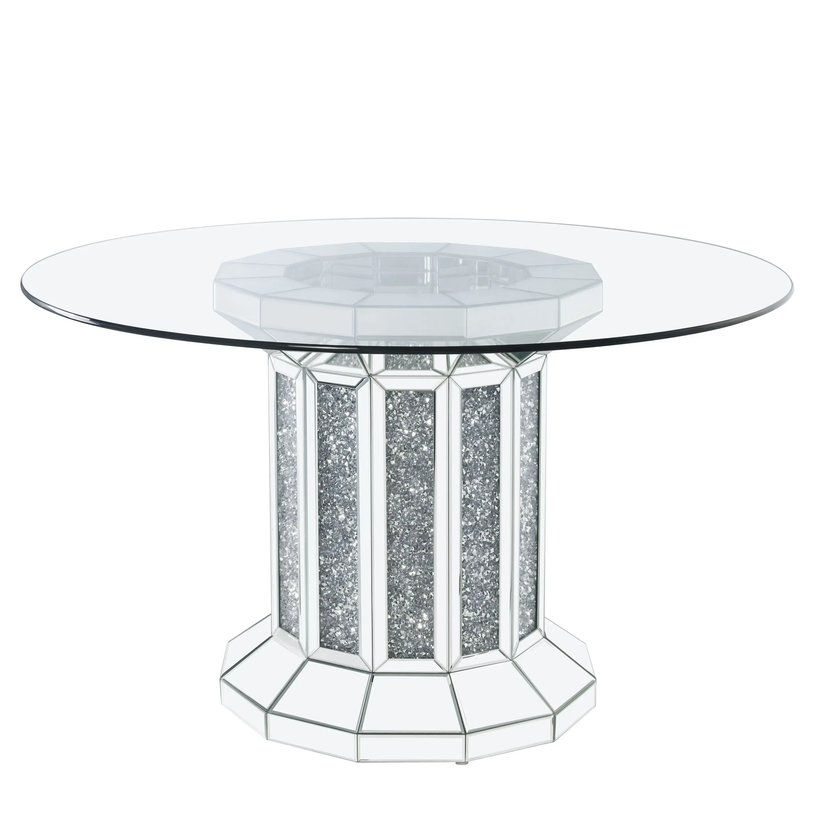 [Flash Sale]52Inch Vintage Round Glass Dining Table Noralie Dining Table Mirrored & Faux Diamonds Exterior[US-W]