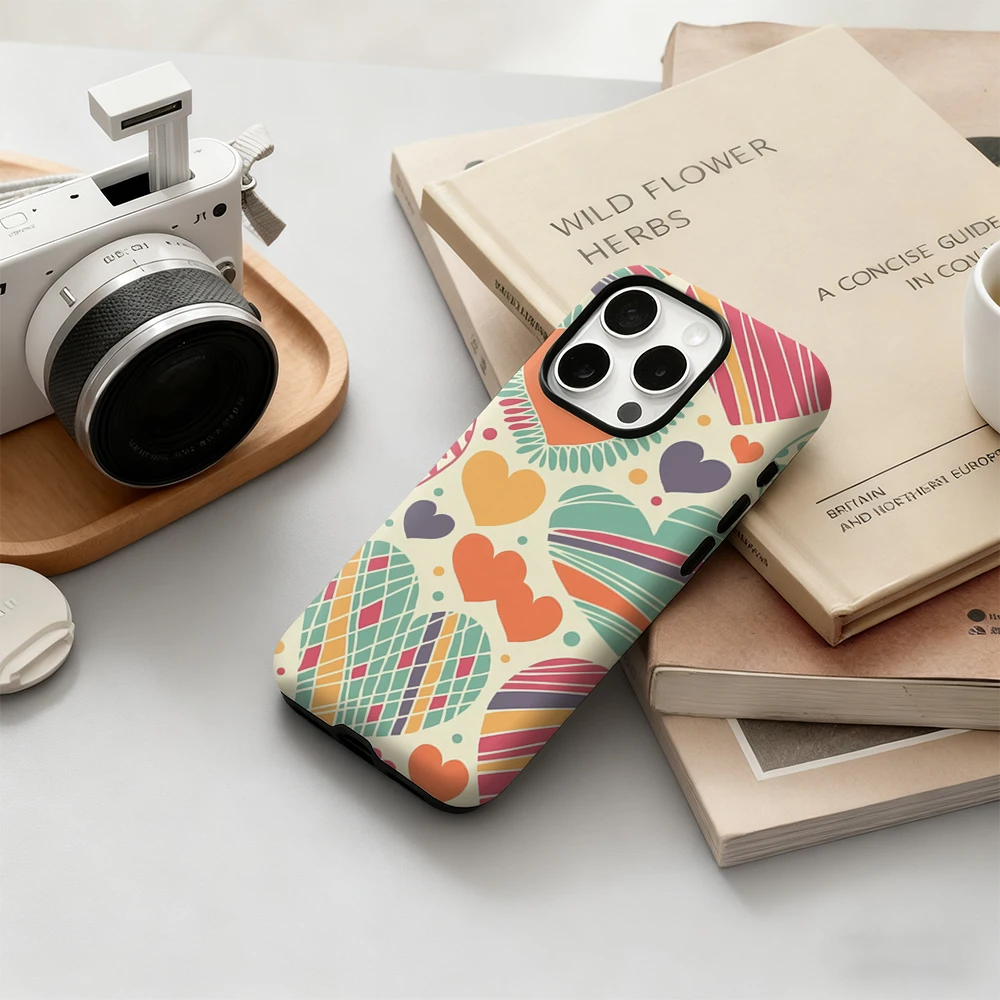 

Luxury Colorful Heart Carnival Phone Case for iPhone 17 16 15 14 13 12 11 Pro Max Air Plus Luxury Double-layer Back Cover