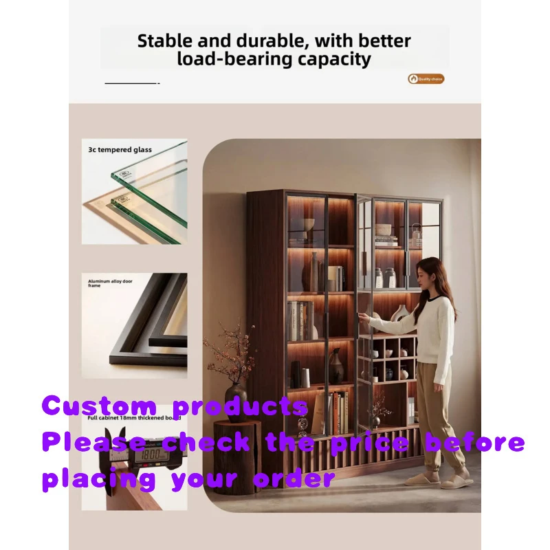 custom.-style solid wood rectangular pine wood glass-door file cabinet with display cabinet home furniture