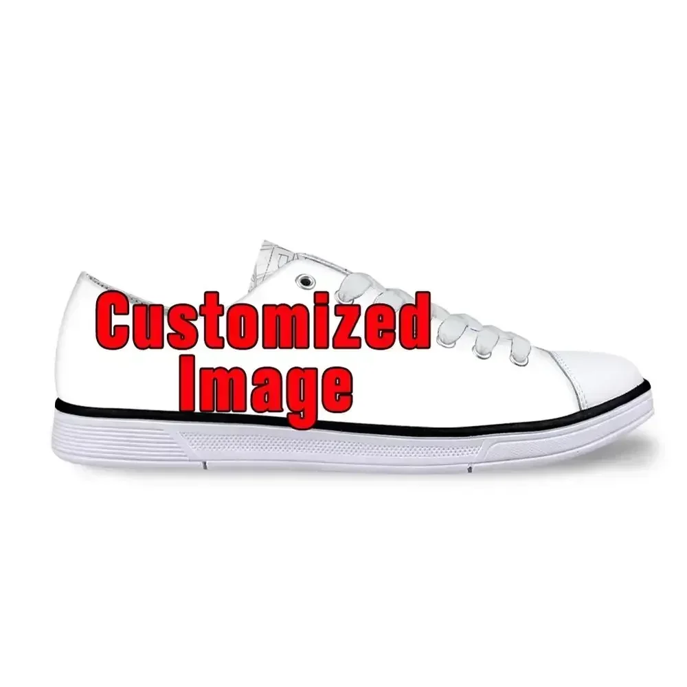 Custom Shoes Customized Images Logo Women Fashion Canvas Shoes Ladies Low Top Lace-up Vulcanized Flats Female Dropshipping DIY