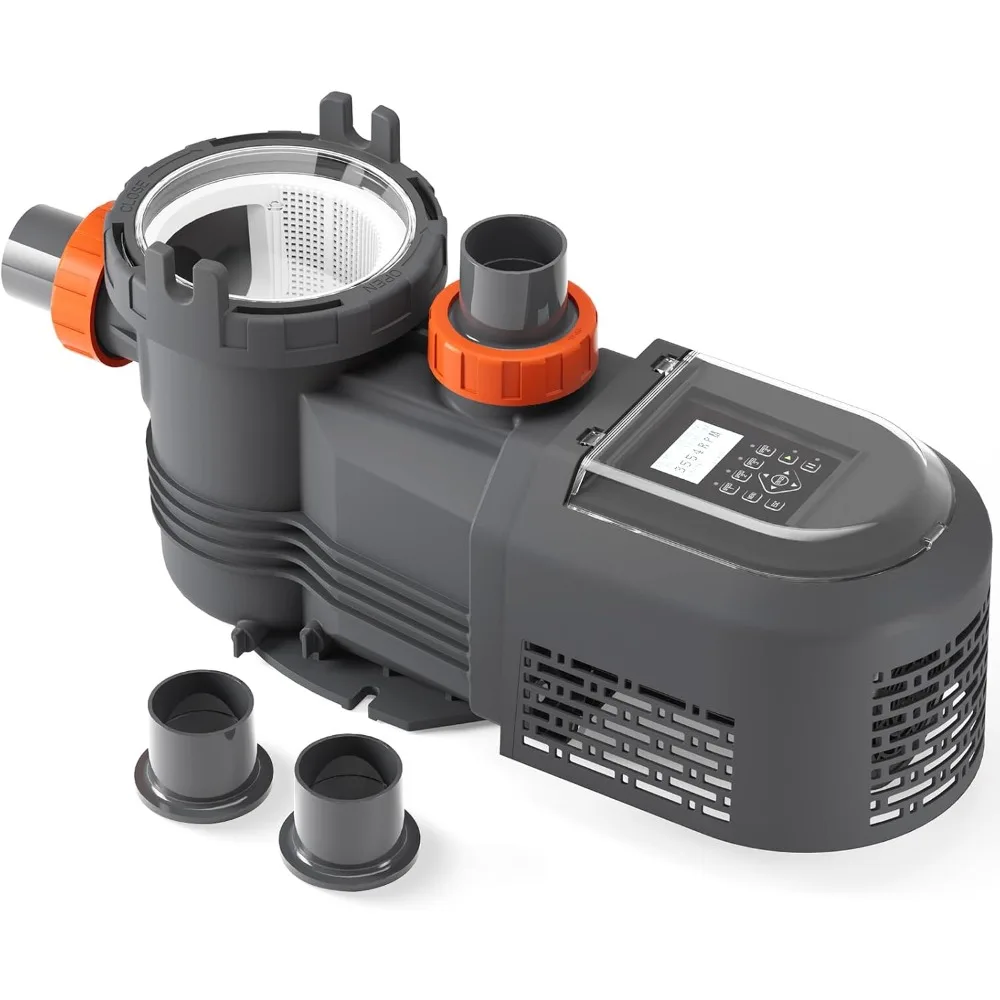 1 وحدة مضخة حمام سباحة متغيرة السرعة 1.8 حصان - 220 فولت - 240 فولت، 9114 GPH، فتيلة ذاتية، سلة فلتر - لحمامات السباحة الداخلية/فوق الأرض، والمنتجعات الصحية