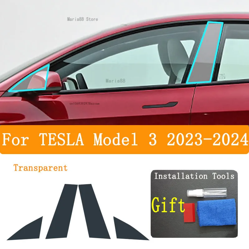 For TESLA Model 3 2023-2024 Accessories Car Protective Film Transparent Door Window Center Middle B C Column Pillar Sticker