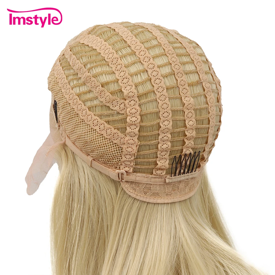 Peruca dianteira de renda sintética imstyle para mulheres, super longa, loira, preta, cabelo liso, resistente ao calor, perucas de cosplay, 60"