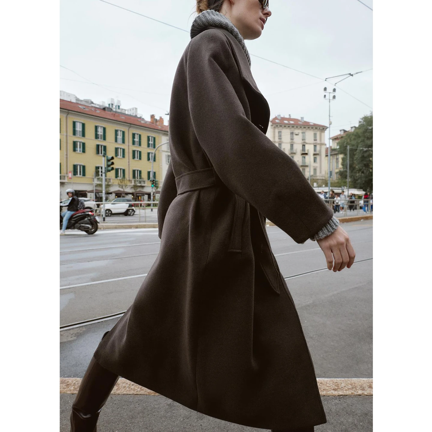 Autumn Winter Women's Briti Sle Coat Soft Long Sve Stand Collar with Belt ket Trim Polyester Fiber 00%