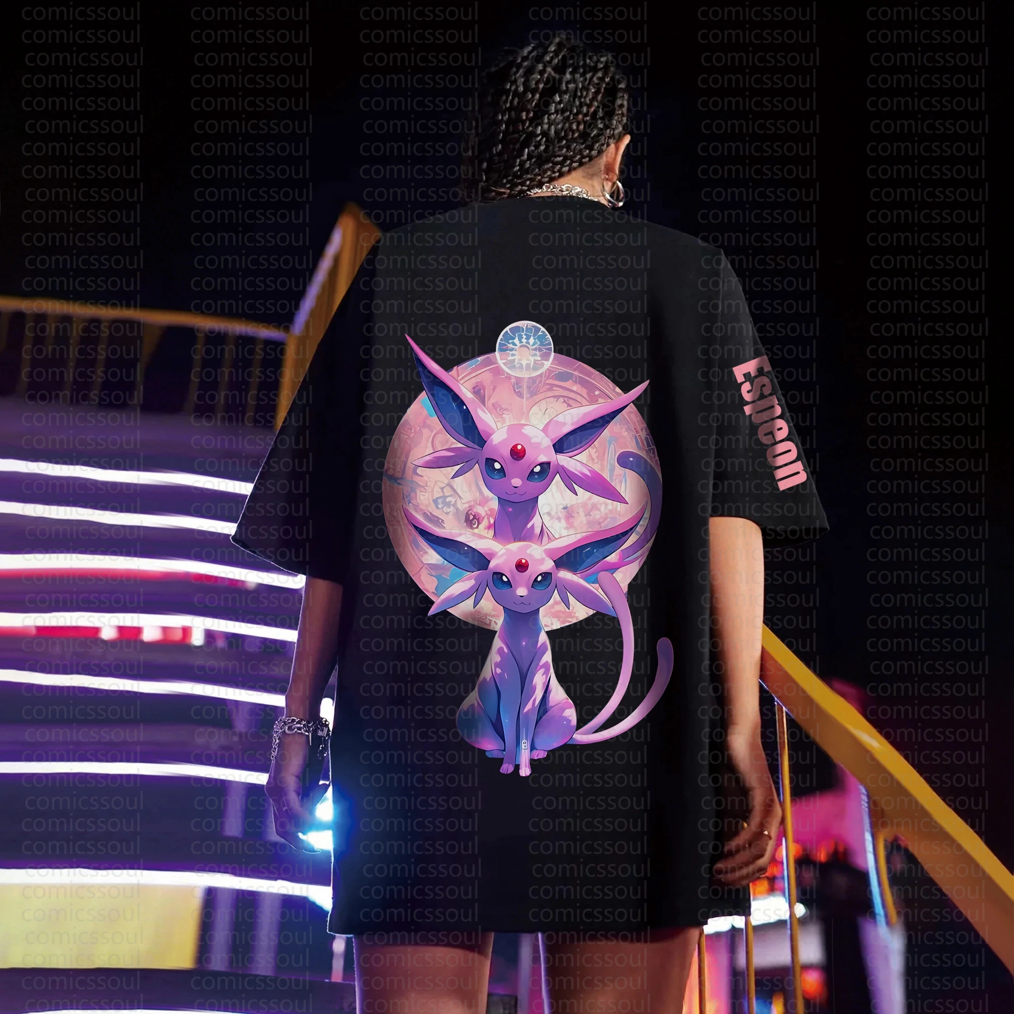 

Летняя футболка 2026 года из чистого хлопка с принтом на спине «Эспион и Умбрион», с эффектом фиолетового свечения, повседневный свободный крой, для мужчин и женщин