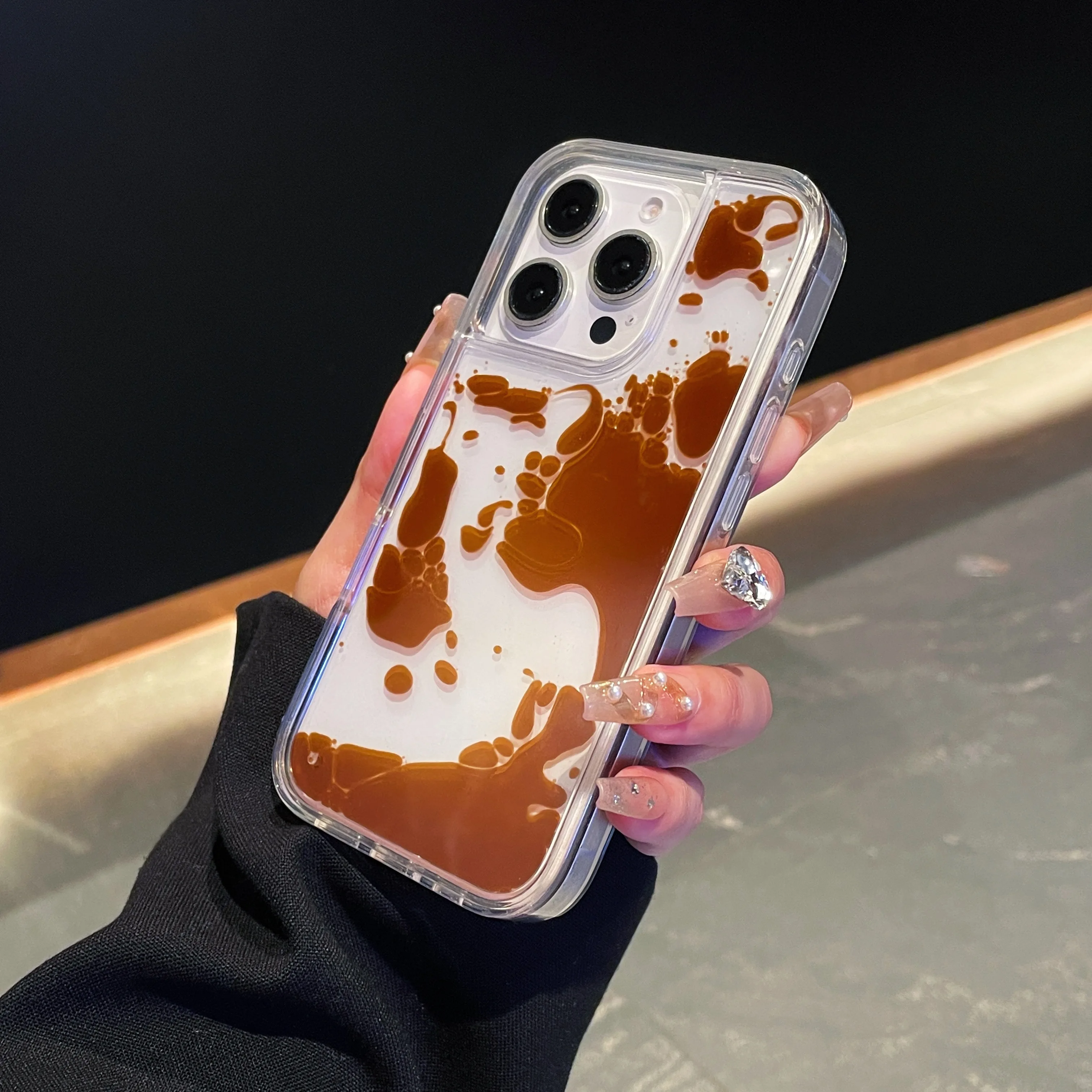 Funda de teléfono transparente flotante dinámica Quicksand Liquid Cola para iPhone 11 12 13 14 15 16 Pro Max carcasa Simple transparente