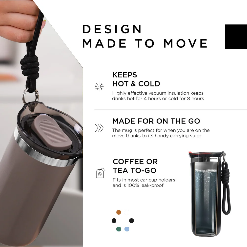 450Ml Thermos Bottle Cup Thermal Coffee Mug Stainless Steel Insulated Tumbler With Carrying Ring Vacuum Flask for Hot Cold Drink