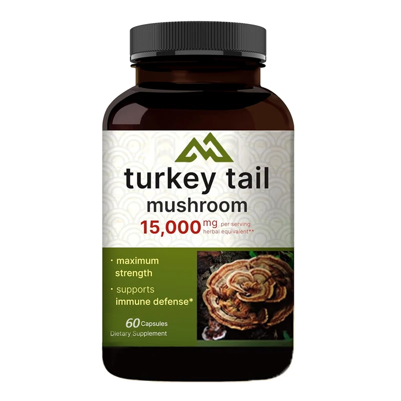 

Turkey Tail Mushroom 60 Capsules | 25:1 Fruit Body and Mycelial Extract - Immune and Brain Health Mushroom Supplement