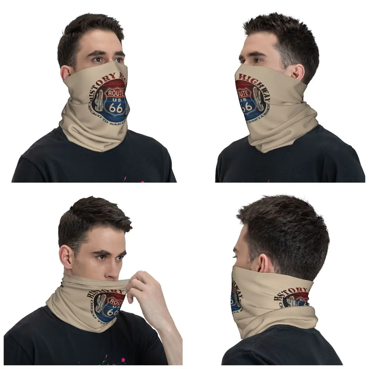 Custom Route 66 America Road Vintage Trip Neck Gaiter Women Men UV Protection Winter Bandana Scarf for Cycling