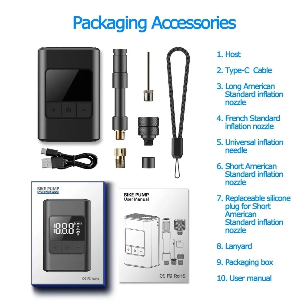 

Mini Electric Bike Pump 120PSI USB-C Rechargeable Electric Bicycle Air Pump 1300mAh High Pressure Inflator Bike Accessories