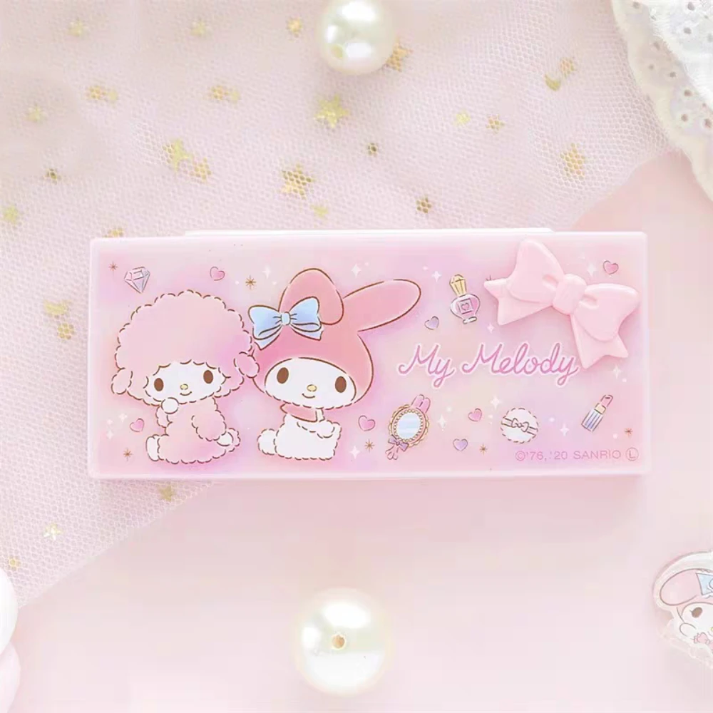 Anime Sanrio Hello Kitty Melody Mini caja de almacenamiento dibujos animados Kt gato hisopo de algodón portátil y cajas de almacenamiento de hilo Dental regalos para niñas