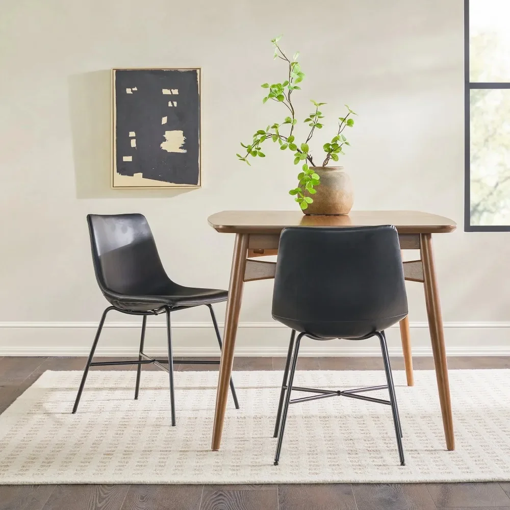 

18.13 x 20.25 x 30.13 Inches Leather Dining Chair, Set of 2，for dining tables, home offices, or additional seating, Black