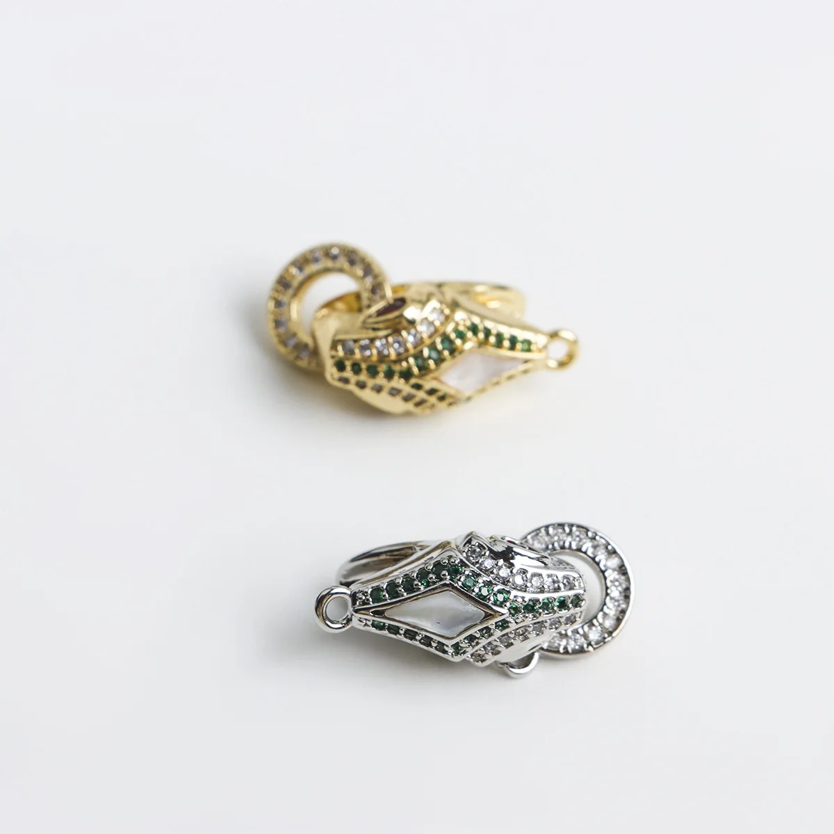 Copper-plated Gold-plated Zircon Snake Head Spring Push Buckle Pearl Necklace Bracelet Connecting Buckle DIY Jewelry Accessories