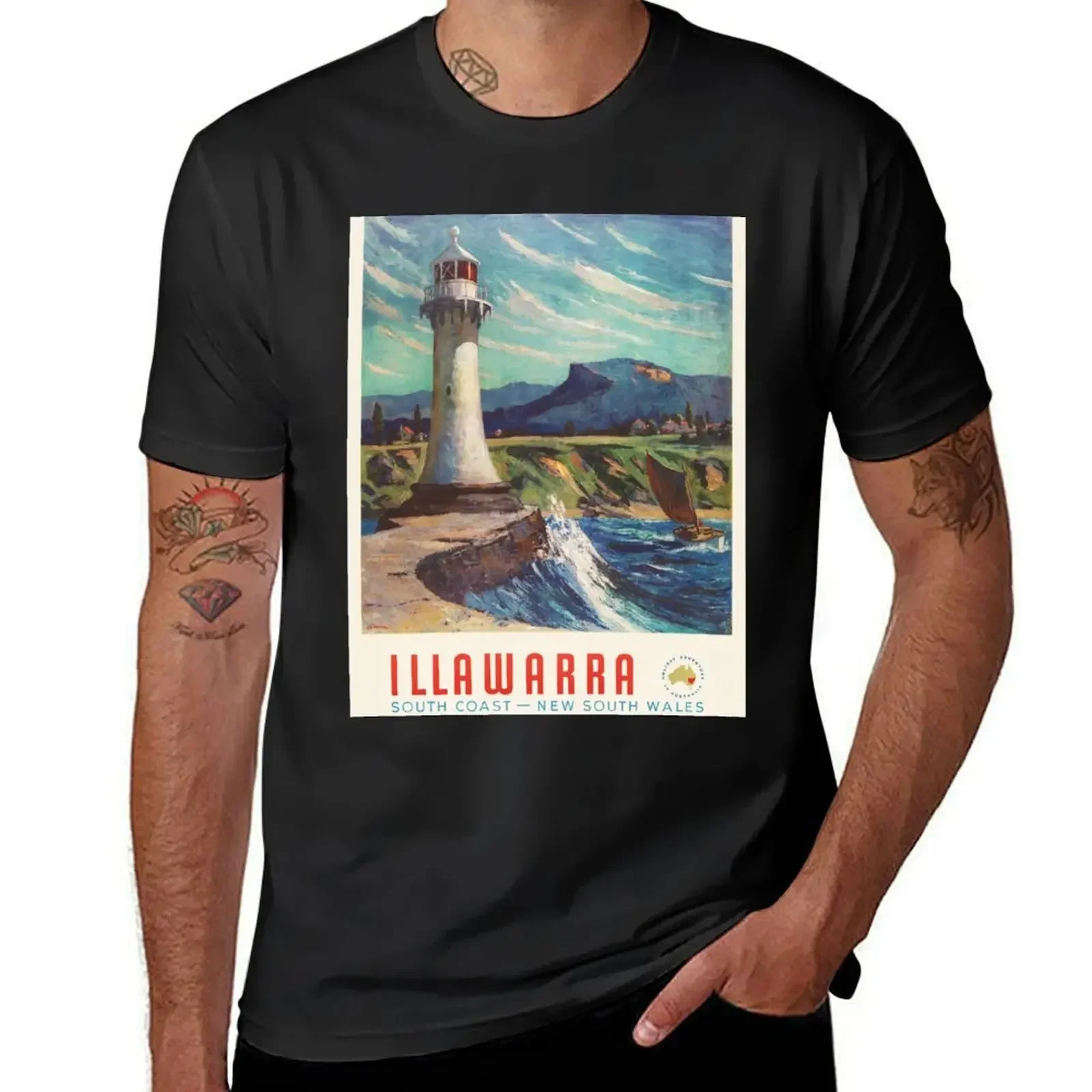 Australia ILLAWARRA South Coast New South Wales Vintage Travel Poster Promotion T-Shirt heavyweight fashion Round Neck Informal