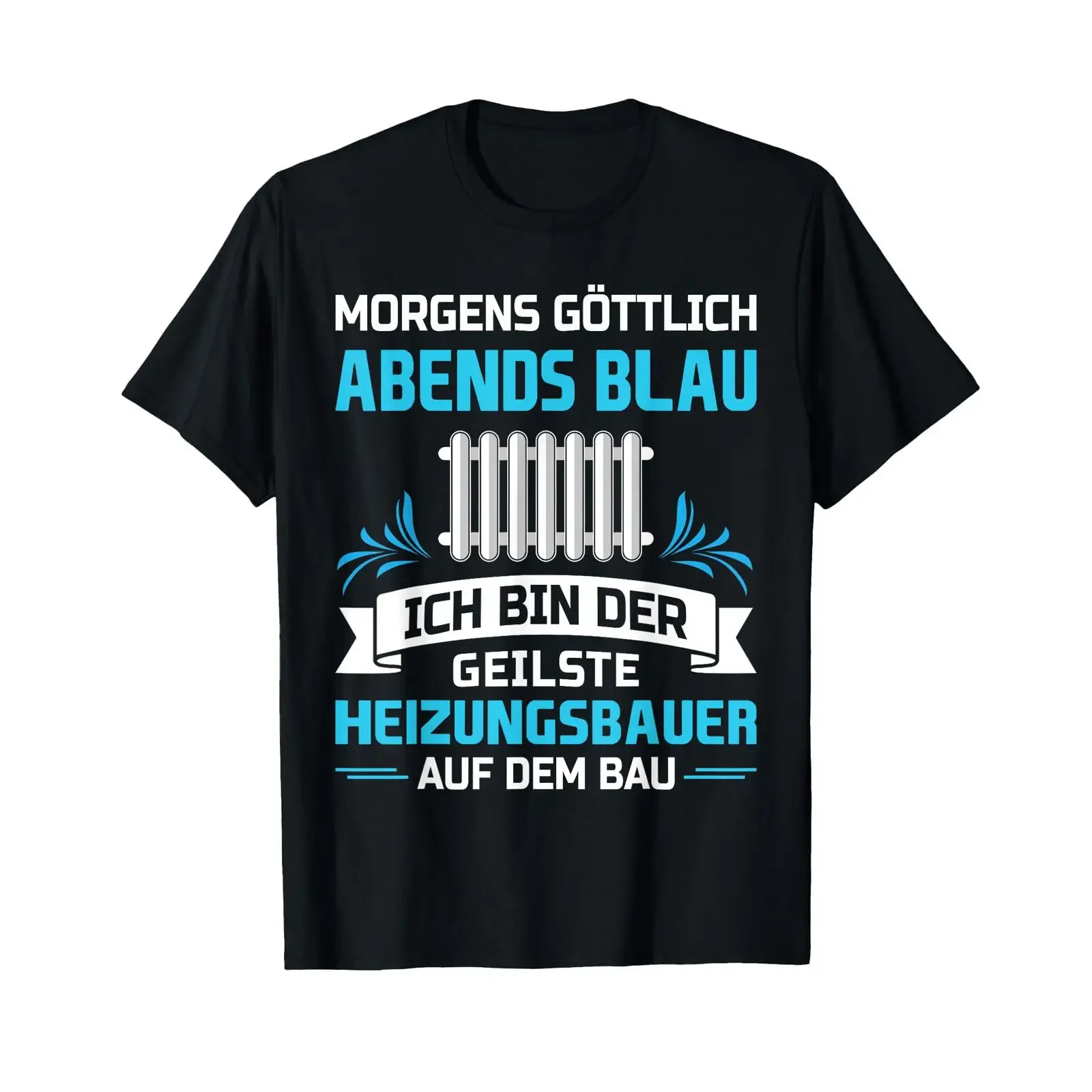 Men's Morning Divine Evening Blue Heating Building Installer T Shirt vintage Washed Comfortable Casual Top For Everyday Wear