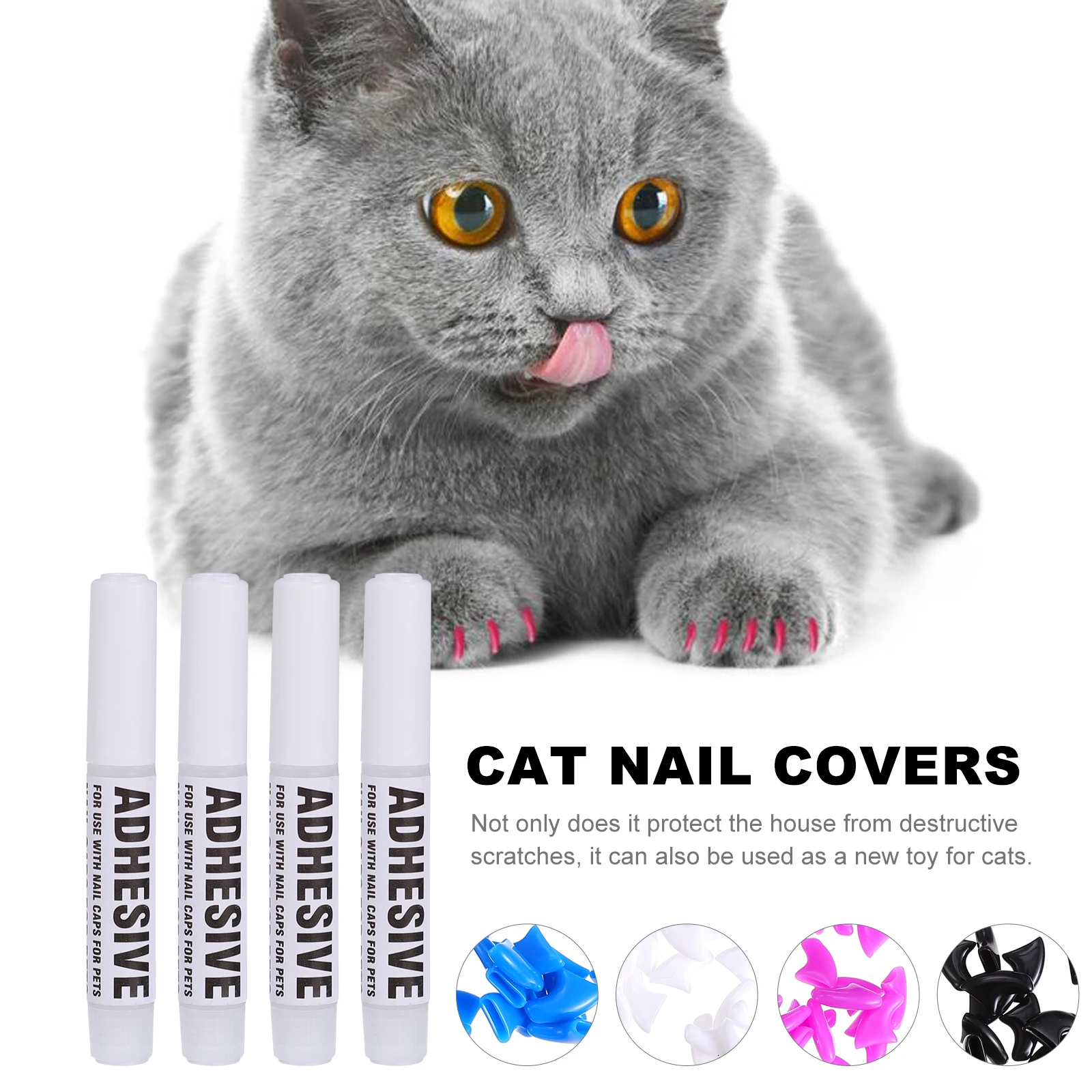 

80pcs Cat Pet Claws Covers Kitten Fingernail Glue Silica Gel Durable Various Colors Protect House Scratches Toy Cats
