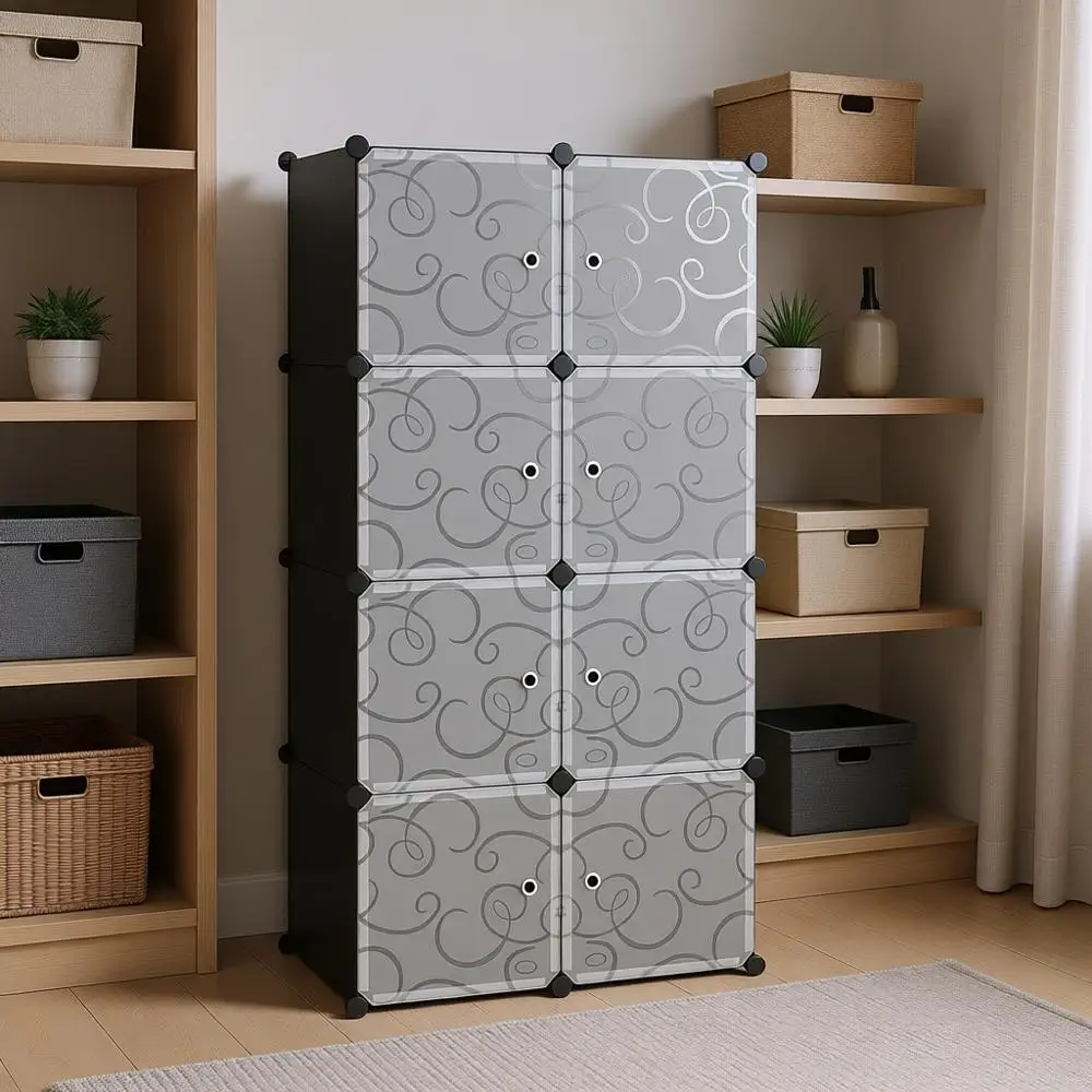 

Cube Storage Organizer, 8-Cube Shelves, Closet Cabinet, DIY Plastic, Storage Shelving Ideal for Bedroom, Living Room, 24.8 L × 1
