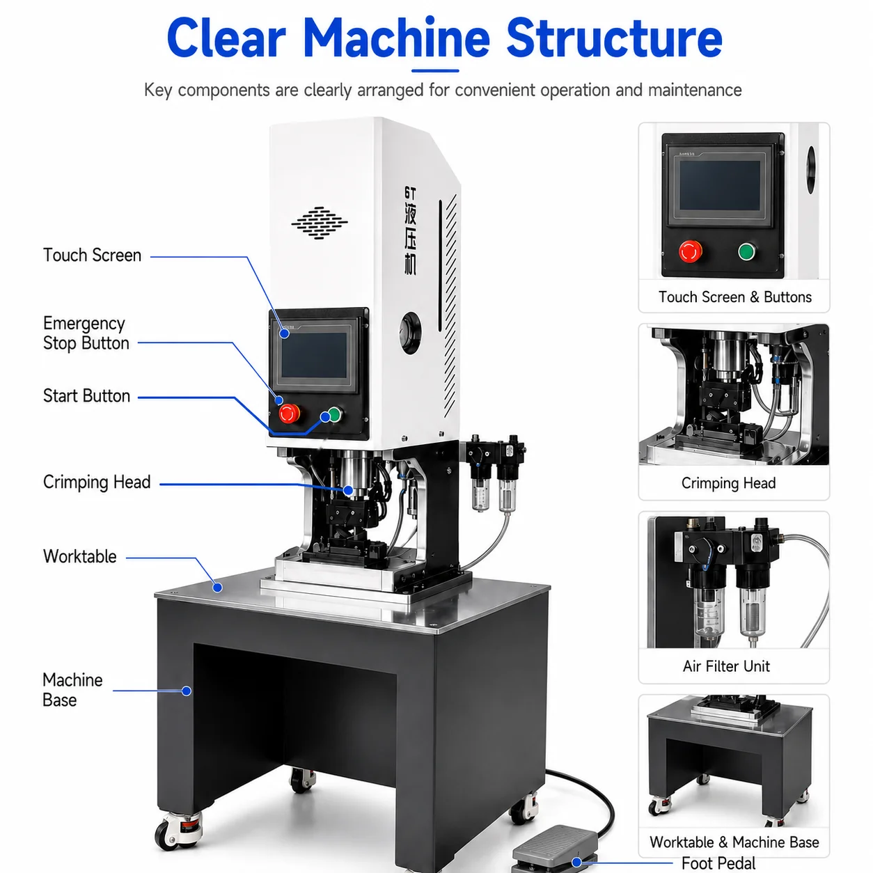 SQ-GSY6 6T Hydraulic Terminal Crimping Machine 2.5-35 Sq Mm Touch Screen 4 Dies Hydraulic Electrical Pneumatic For Cable Lug