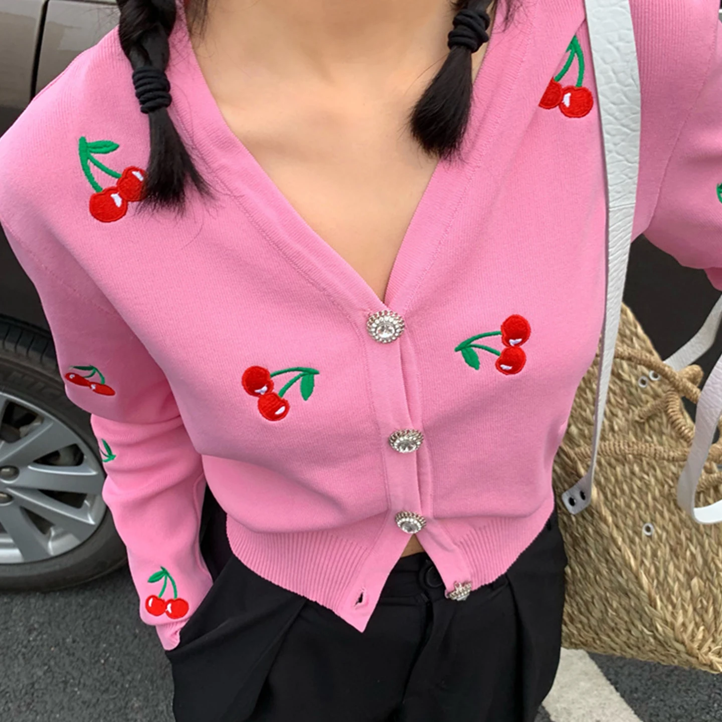 

Lightweight Knitted Cardigan Pink Long Sve V-Ne Ice Silk Women's Top Casual Slim Fit Spring 2025 Faion Knitted Sweater