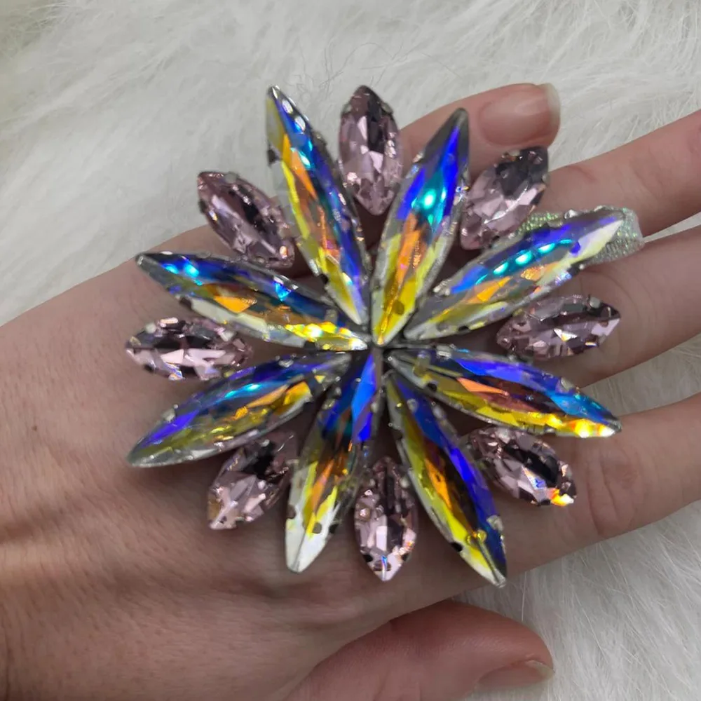 Stonefans Sparkly Statement Geometric Ring for Women Cocktail Party Gift 2024 Trendy Accessories Crystal Finger Ring Drag Queen