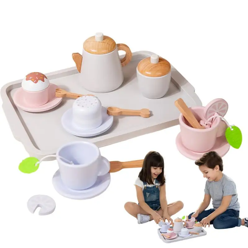 Houten theeservies voor kleine meisjes Keuken Fantasiespel Speelgoedaccessoires Voedselspeelset voor kinderen Theekransje Peuters Meisjes Jongens Kinderen G