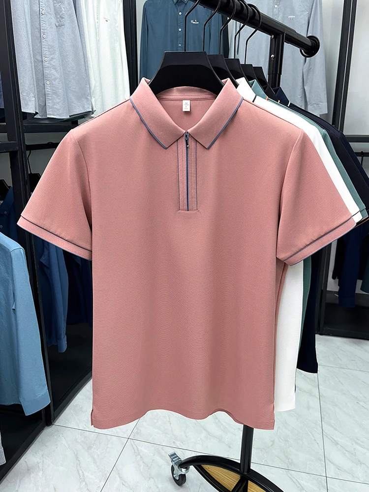 

Высококачественная полумолния короткими рукавами polo рубашка летний бизнес отдых комфорт воздухопроницаемость футболка чистого цвета мода новая мужская одежда