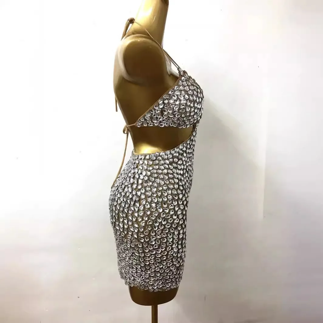 

Women's Luxury Clothing 2024 Sexy Short Crystal Beaded Diamond Ball Dress Hollow Back Dress