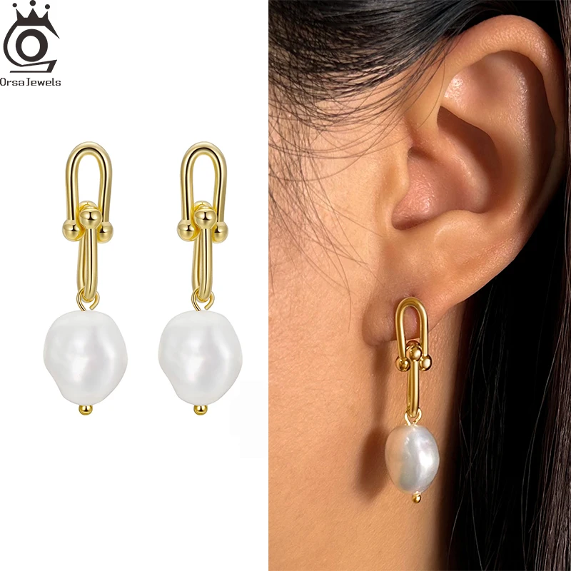 

ORSA JEWELS Baroque Pearl Dangle Earrings 925 Sterling Silver Pearl Drop Earrings for Women Girls Party Pearl Ear Jewelry GPE54