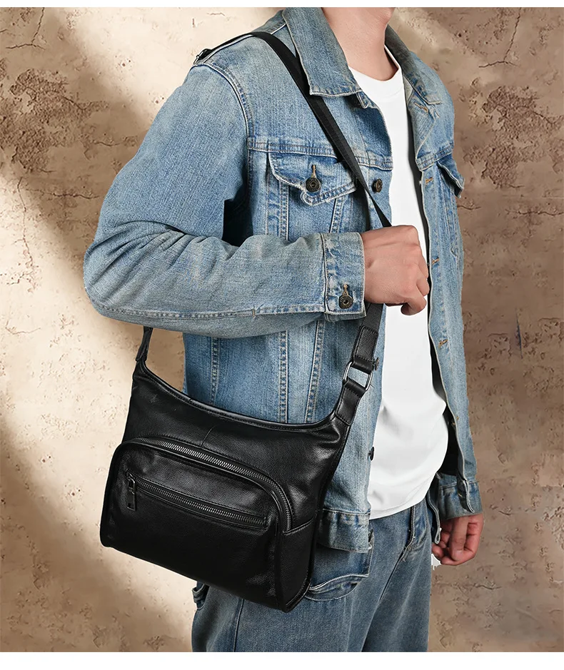 Genuine Leather Men's Messenger Bag Soft Top-Layer Cowhide Crossbody Bag Large Capacity iPad Stylish Shoulder Bags