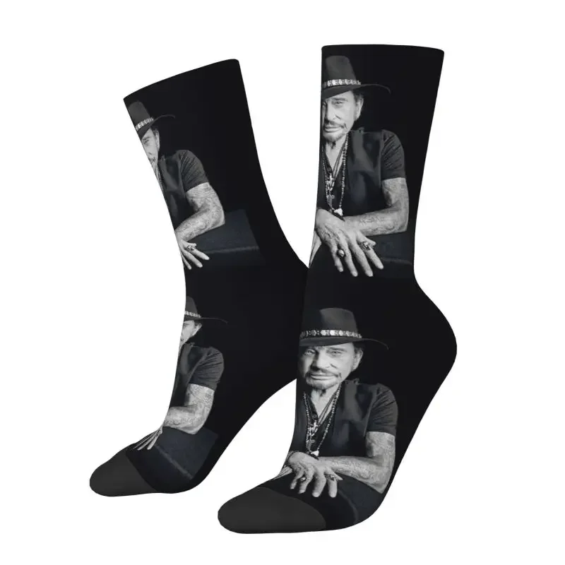 Music Singer Hallyday Men Women Crew Socks Unisex Funny 3D Print French Rock Dress Socks