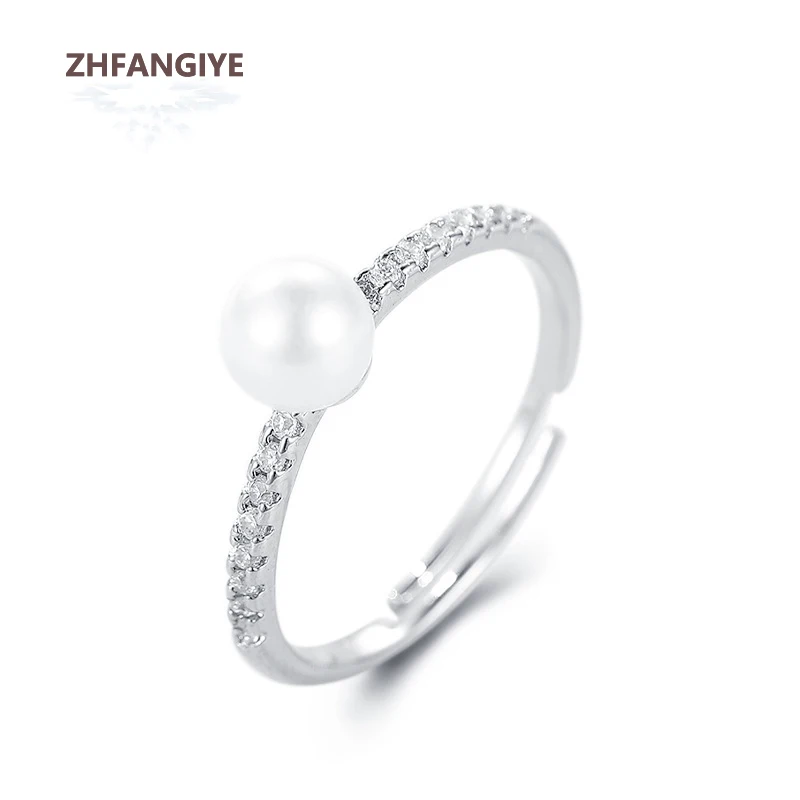Anillo elegante de perlas para mujer, accesorios de joyería de plata 925 con piedras preciosas de circón, anillos abiertos para dedo para mujer, regalo de fiesta de cumpleaños y boda