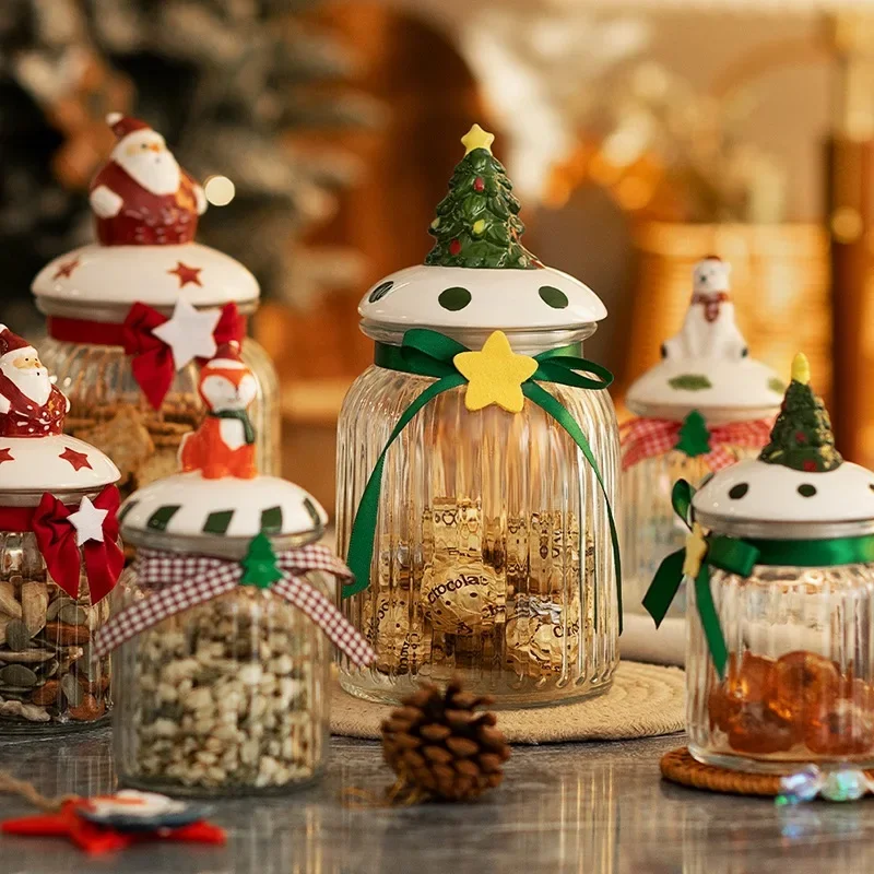 Christmas Style Candy Jar Biscuit Nut Sealed Jar Snack Storage Food Grade Glass Storage Jar
