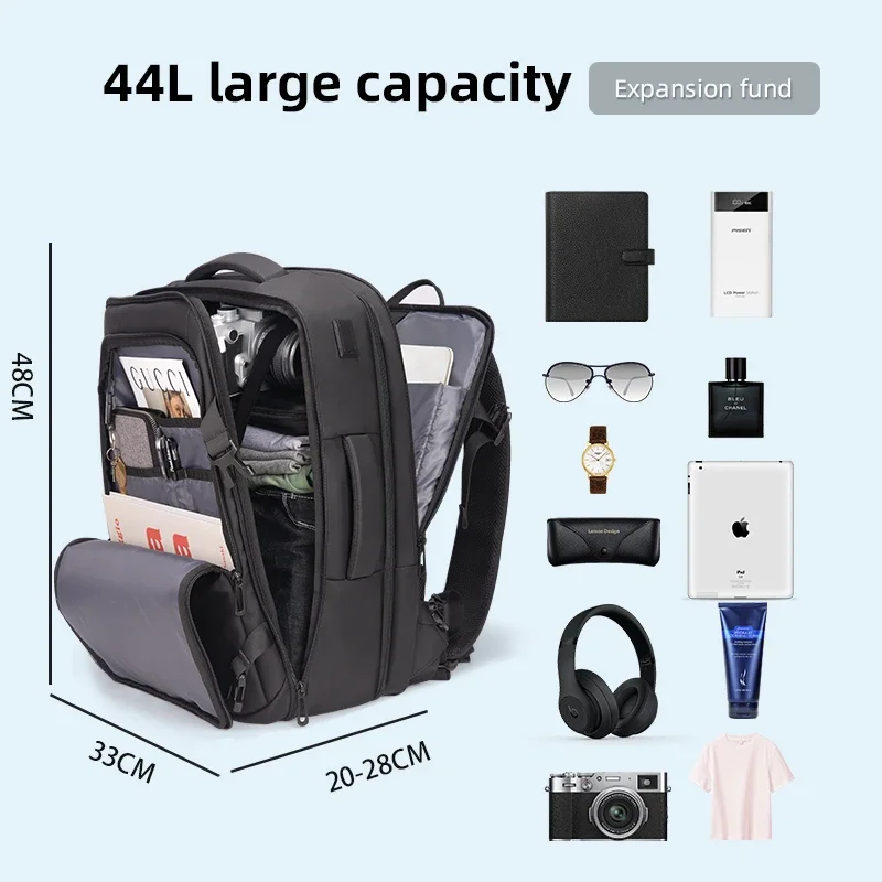 Fenruien 44L Waterproof Backpacks  Large Capacity Business Men Backpack Fit 15.6 Inch Laptop Travel Backpack