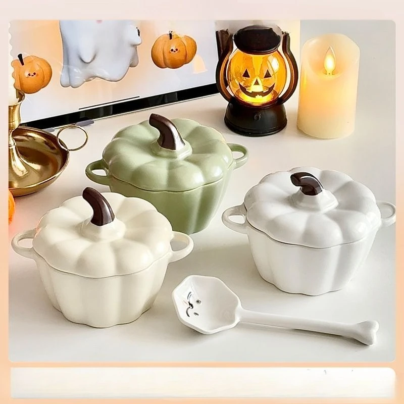 

Pumpkin Ramekin with Lid-Food-Grade Ceramic Custard Cup for Steaming Egg& Dessert, Oven & Microwave Safe Pot for Healthy Cooking