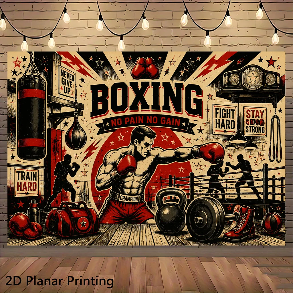 Vintage Boxing Tapestry, Retro Gym Wall Hanging, Motivational Sports Decor, Punching Bag Art Cloth, Man Cave Bedroom Ornament